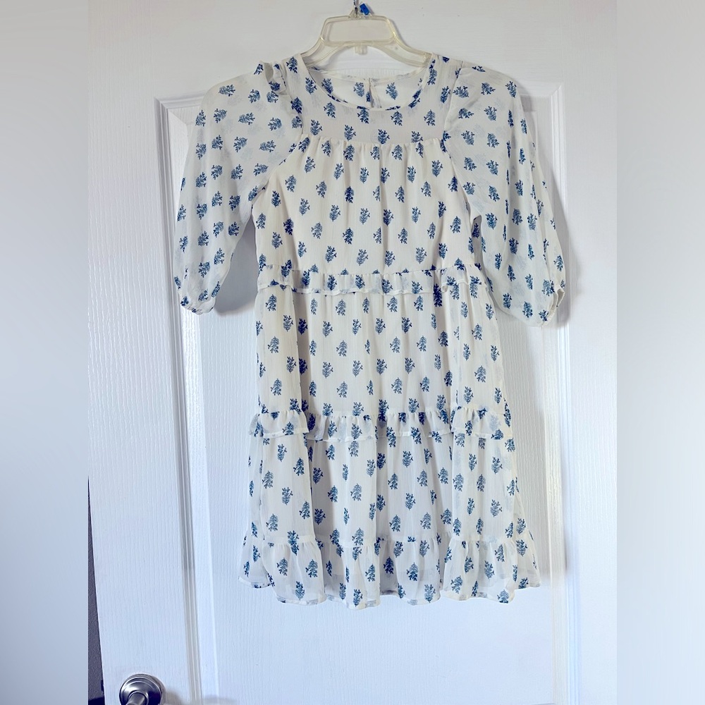 Floral Kids Dress in Cream and Blue